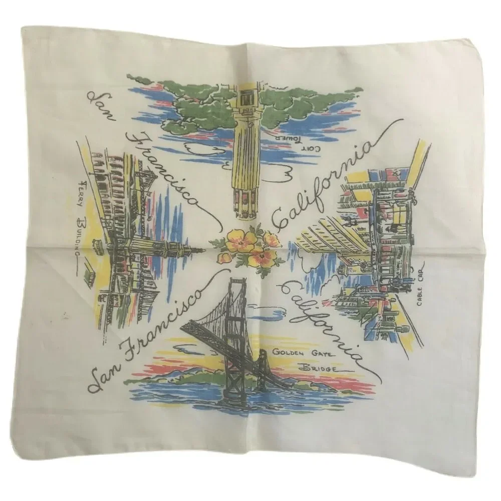 50s San Francisco Souvenir Handkerchief Cotton Golden Gate Bridge California Vtg